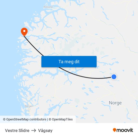 Vestre Slidre to Vågsøy map