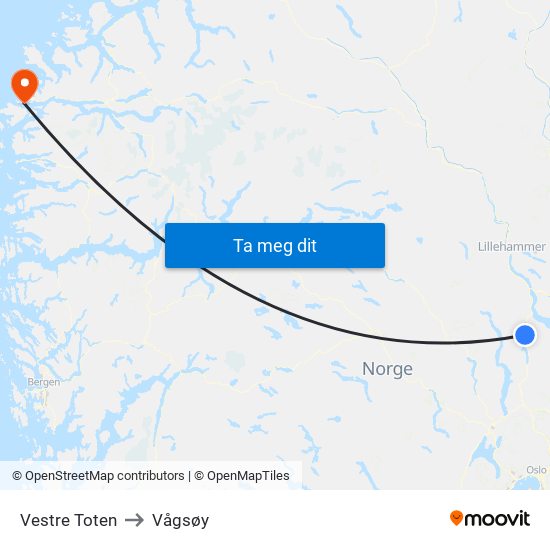 Vestre Toten to Vågsøy map