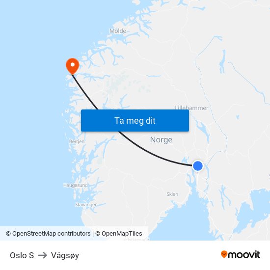 Oslo S to Vågsøy map