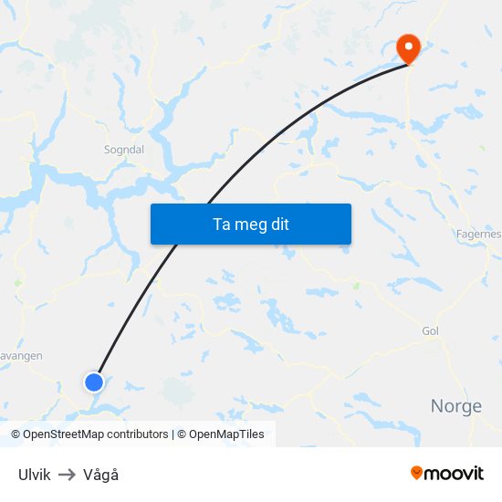 Ulvik to Vågå map