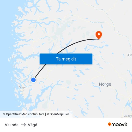 Vaksdal to Vågå map