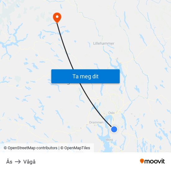 Ås to Vågå map