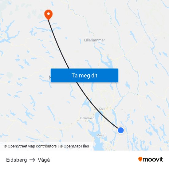 Eidsberg to Vågå map