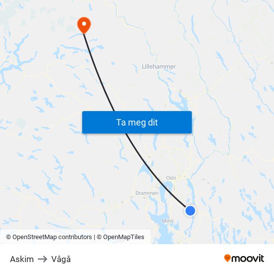 Askim to Vågå map