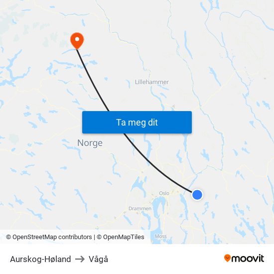 Aurskog-Høland to Vågå map