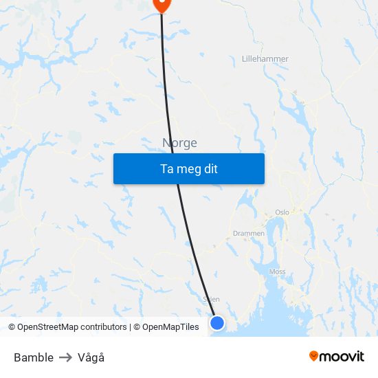 Bamble to Vågå map