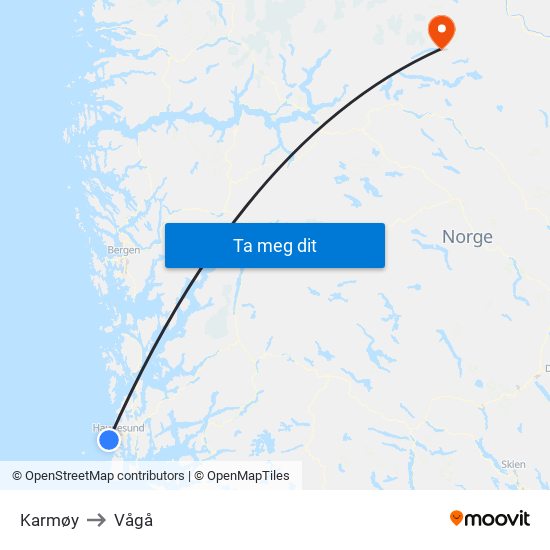 Karmøy to Vågå map