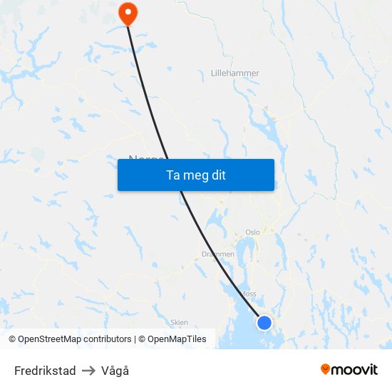 Fredrikstad to Vågå map