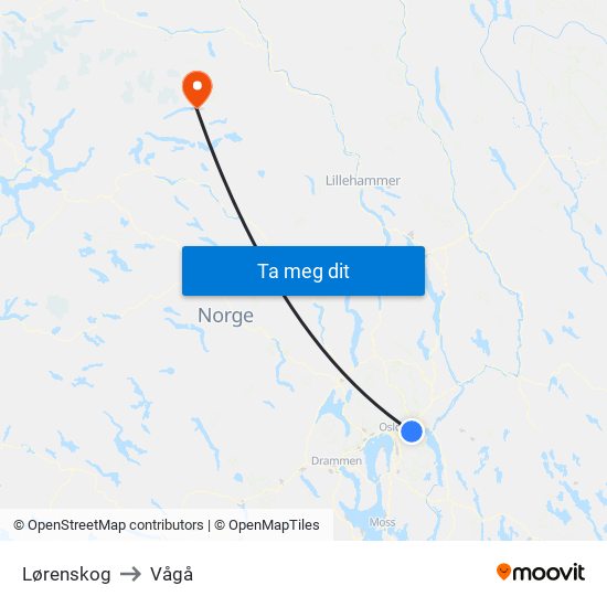 Lørenskog to Vågå map