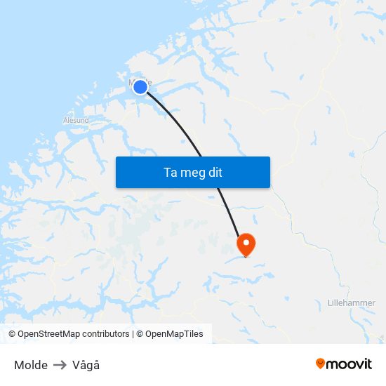 Molde to Vågå map