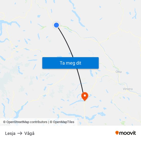 Lesja to Vågå map