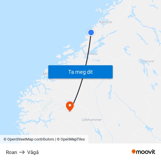 Roan to Vågå map