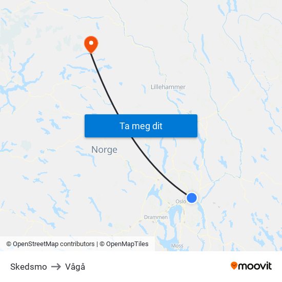 Skedsmo to Vågå map