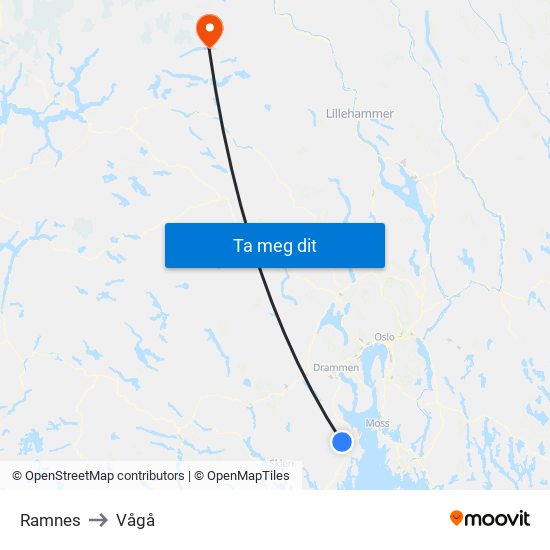 Ramnes to Vågå map