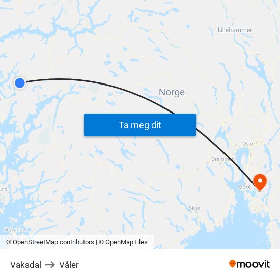 Vaksdal to Våler map