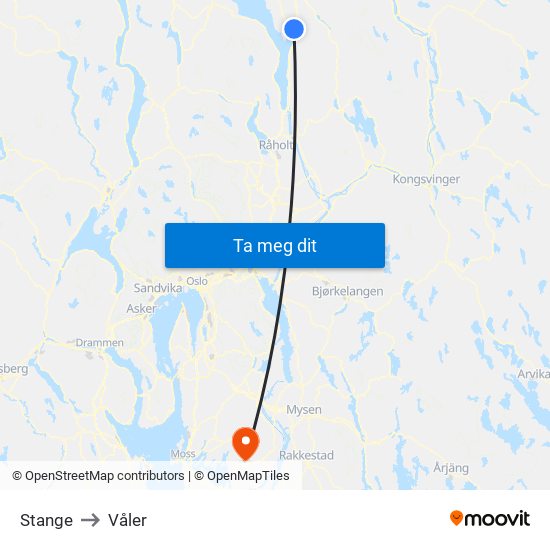 Stange to Våler map