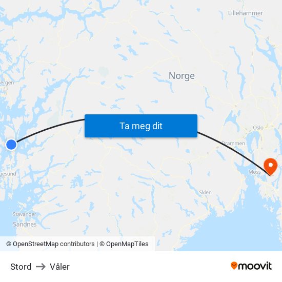 Stord to Våler map