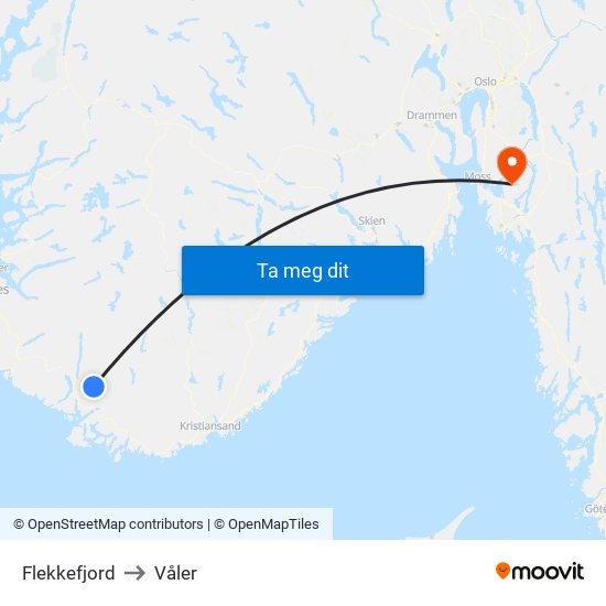 Flekkefjord to Våler map