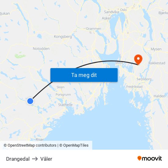 Drangedal to Våler map