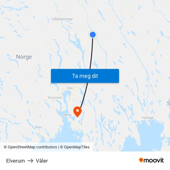 Elverum to Våler map