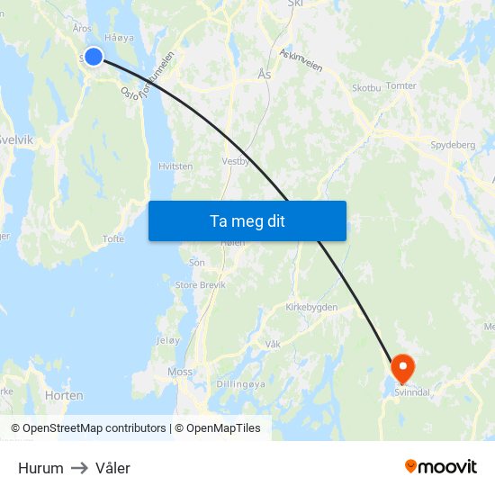 Hurum to Våler map