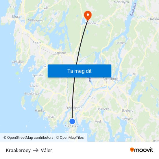 Kraakeroey to Våler map