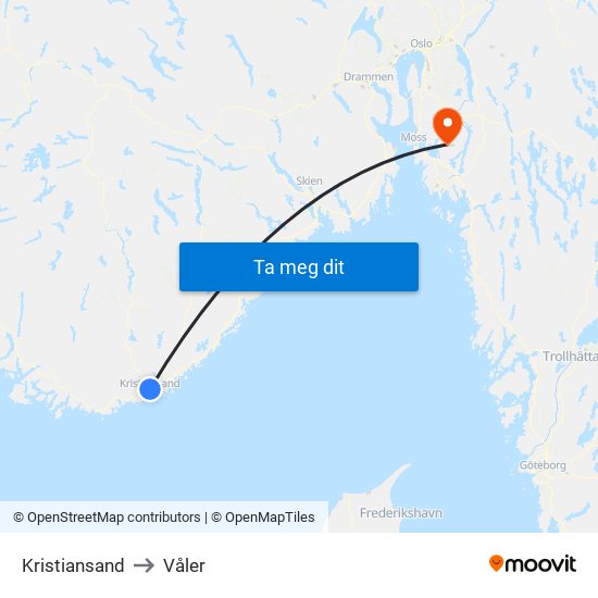 Kristiansand to Våler map