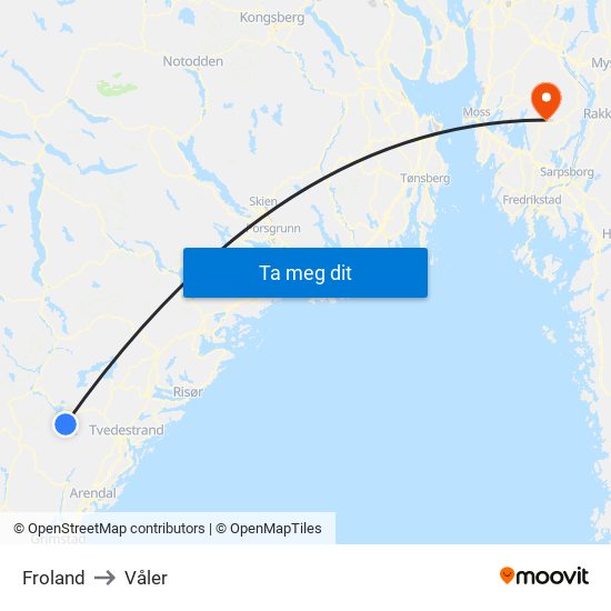 Froland to Våler map