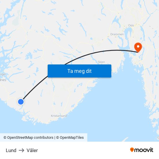 Lund to Våler map