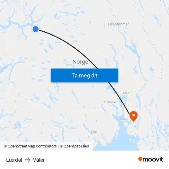 Lærdal to Våler map