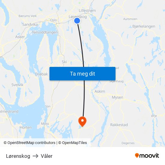 Lørenskog to Våler map