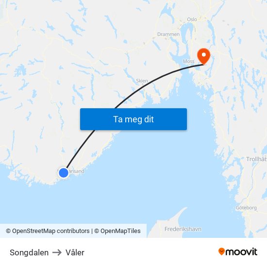 Songdalen to Våler map