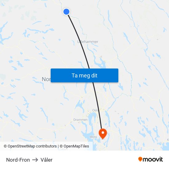 Nord-Fron to Våler map
