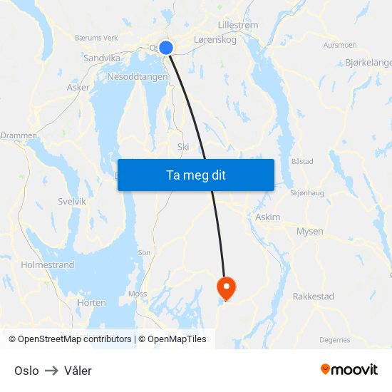 Oslo to Våler map