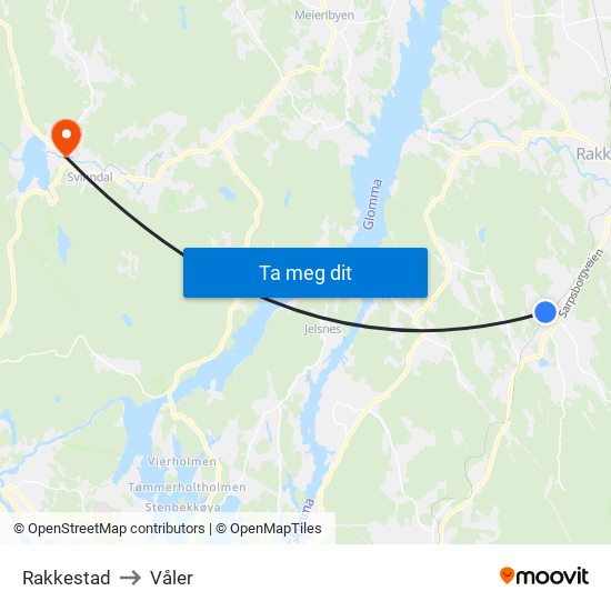 Rakkestad to Våler map