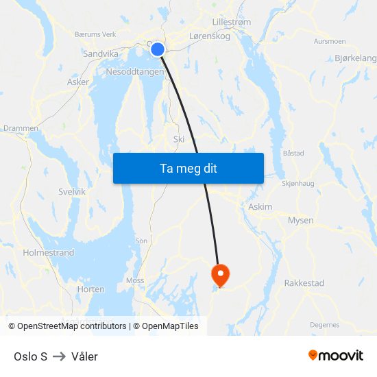 Oslo S to Våler map