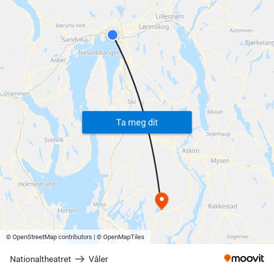 Nationaltheatret to Våler map