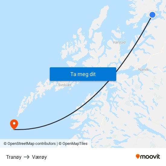 Tranøy to Værøy map