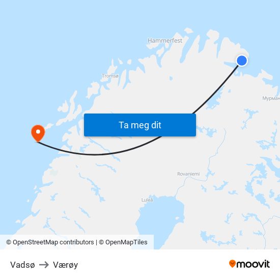 Vadsø to Værøy map