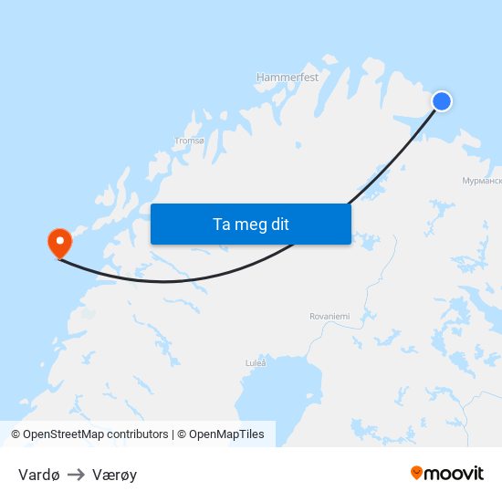 Vardø to Værøy map