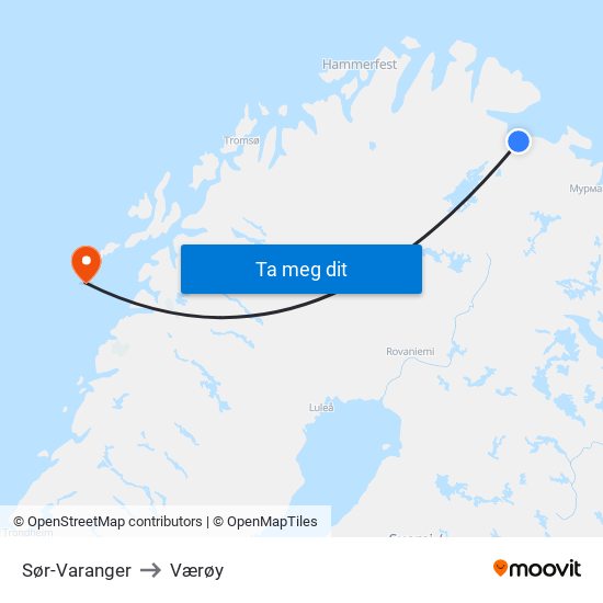 Sør-Varanger to Værøy map