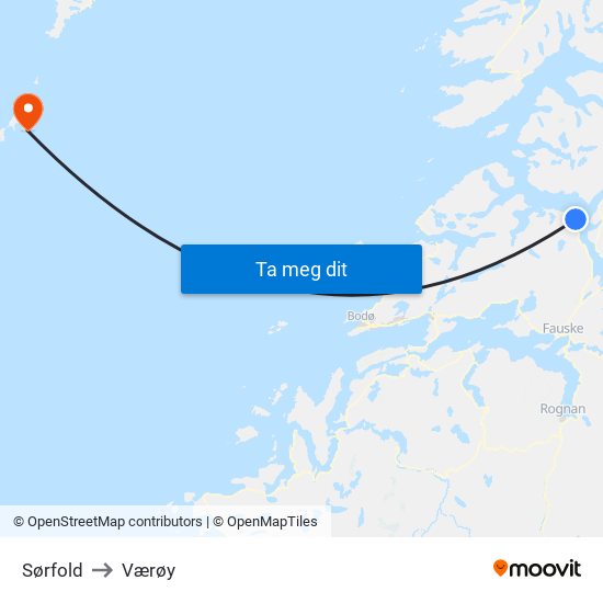 Sørfold to Værøy map