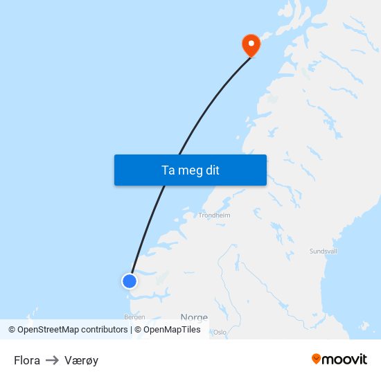 Flora to Værøy map