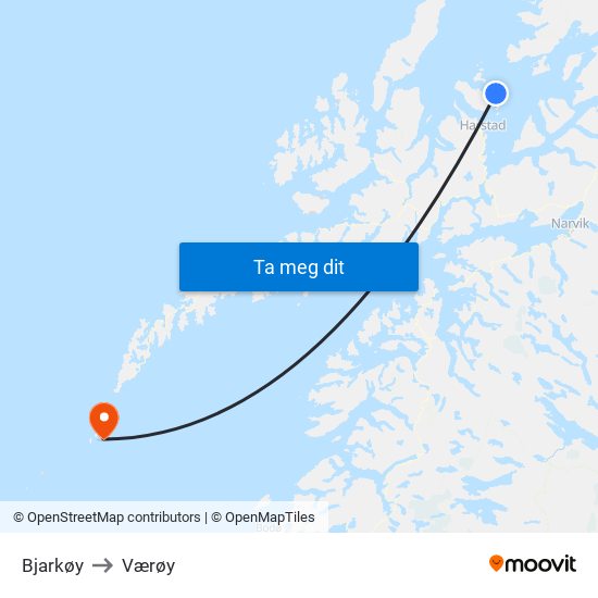 Bjarkøy to Værøy map