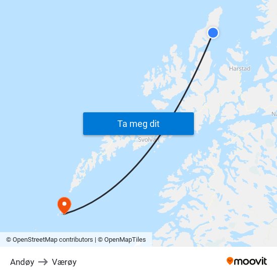 Andøy to Værøy map