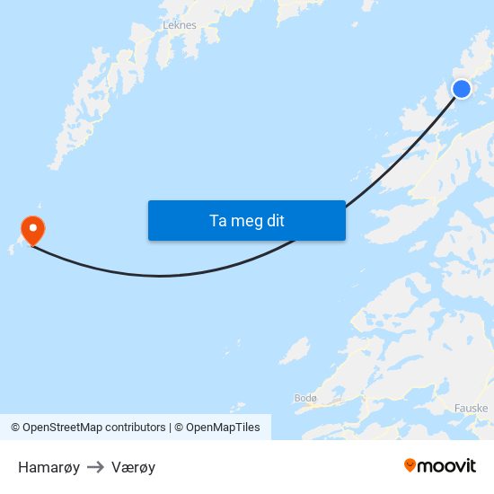 Hamarøy to Værøy map