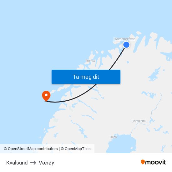 Kvalsund to Værøy map