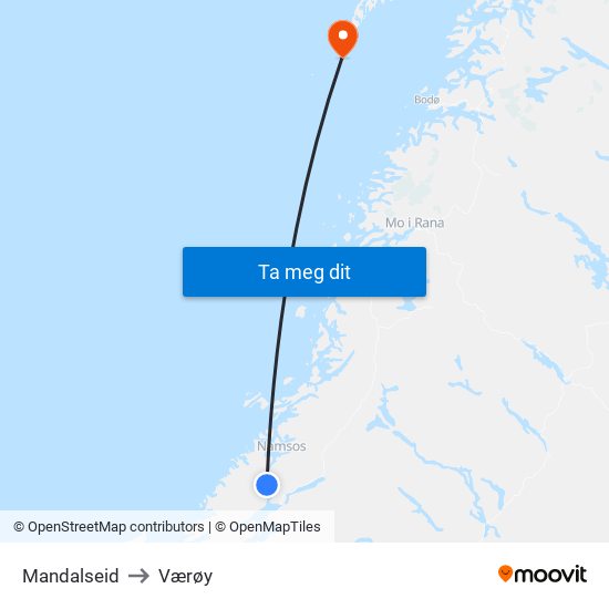 Mandalseid to Værøy map