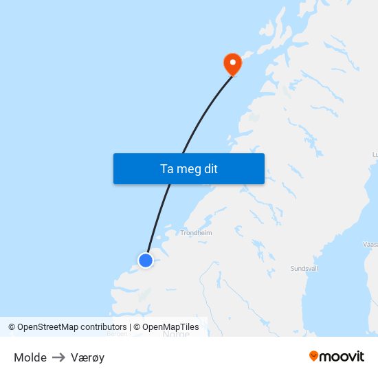 Molde to Værøy map
