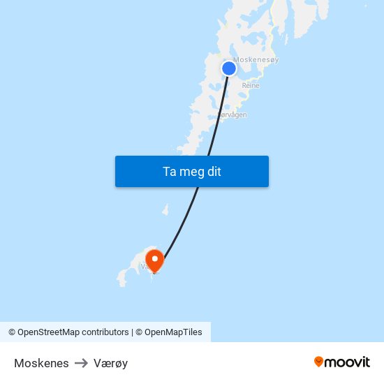 Moskenes to Værøy map